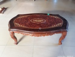 Description 2110 - 1 x Wooden Coffee Table with Carving & Inlay Details