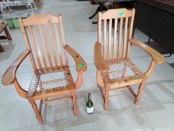 Description 245 - Pair of Wooden Armchairs with Riempie Seat