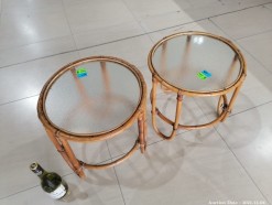 Description 239 - Pair of Cane and Glass Side Tables