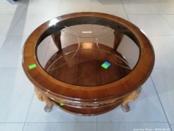 Description 2166 - Stunning Round Table with Carving Detail with Glass Top