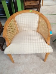 Description 519 Elegant Oak and Rattan Upholstered Tub Chair