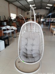 Description 4236 - Round Hanging Rattan Chair with Cushion on Metal Stand