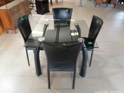 Description 2239 - Interesting Dining Room Suite with 4 Chairs, Glass & Leather