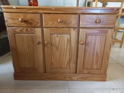 Description 1580 - Stained Pine sideboard/cupboard w/ 3 Drawers and Cabinets