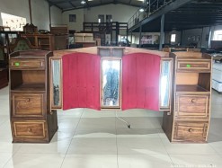 Description 4202 - Wooden Double Bed Headboard with Side Cabinets