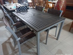 Description 626 - Aluminium & Slatted Wood Patio Table with 4 Chairs