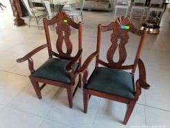 Description 1838 - 2 x Stunning Hardwood Chairs with Green Upholstery