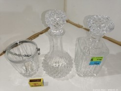 Description 354 - Pair of Glass Decanters and Glass Ice Bucket