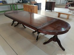 Description 1848 - Stunning Hardwood 3-Piece Dining Room Table with Carving & Brass Inlay