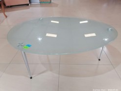 Description 3239 - Gorgeous Metal Frame Table with Unique Oval Frosted Glass Table Top