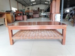 Description 5594 - Solid Wood Coffee Table with Wicker Shelf