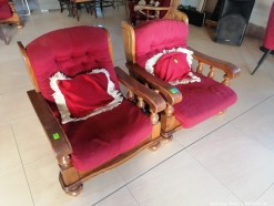 Description 2111 - 2 x Lounge Chairs Wood with Cushions