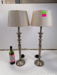 Description 5266 - 2 Beautiful Silver Plated Lamps with Shades