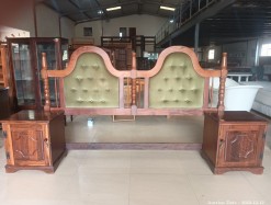 Description 4116 - Wooden and Upholstered Headboard with Side Cupboards