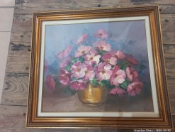 Description 606 - Beautiful Floral Oil on Board - Dog Roses by V. Jaacks