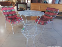 Description 2176 - Patio Set: 1 x Round Table with 1 x Side Table and 2 x Chairs with Cushions