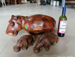 Description 3150 - 3 Solid Wood Hippo Carvings
