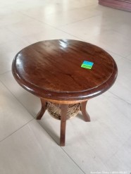 Description 2237 - Carved Solid Wood & Wicker Side Table