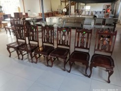 Description 1836 - 6 x Stunning Hardwood Chairs with Brass Inlay & Carving Detail
