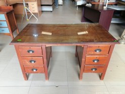 Description 3099 - Stunning Burmese Teak Writing Desk with Glass Top and Drawers