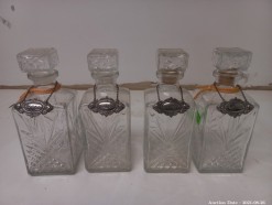 Description 422 - Set of 4 Glass Decanters - Marked Whisky, Brandy, Gin & Vodka